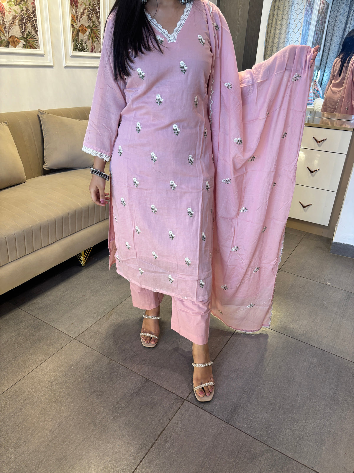 Pink Mul Cotton Suit