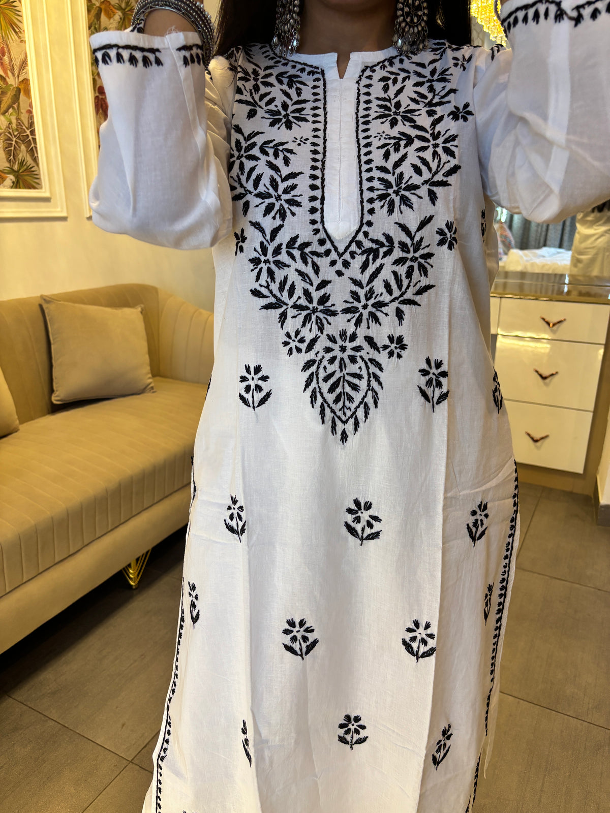 White Black Lucknowi Cord Set