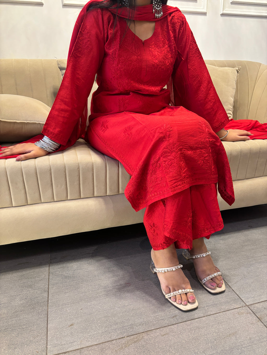 Red Lucknowi Suit