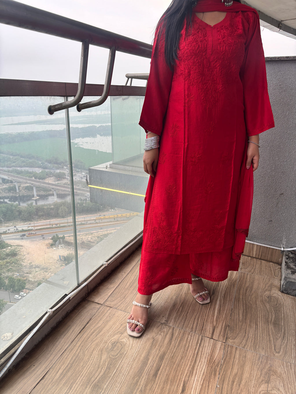 Red Lucknowi Suit