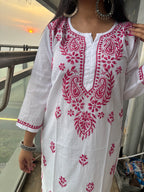 White Pink Lucknowi Kurti