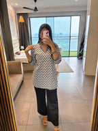 White Black Floral Printed Cotton Kurti