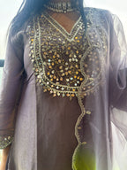Tissue Purple Green Embroidered Suit Set