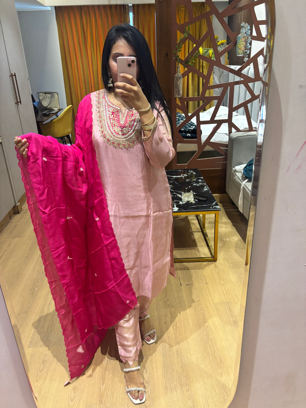 Pink Tissue Suit Set for Women