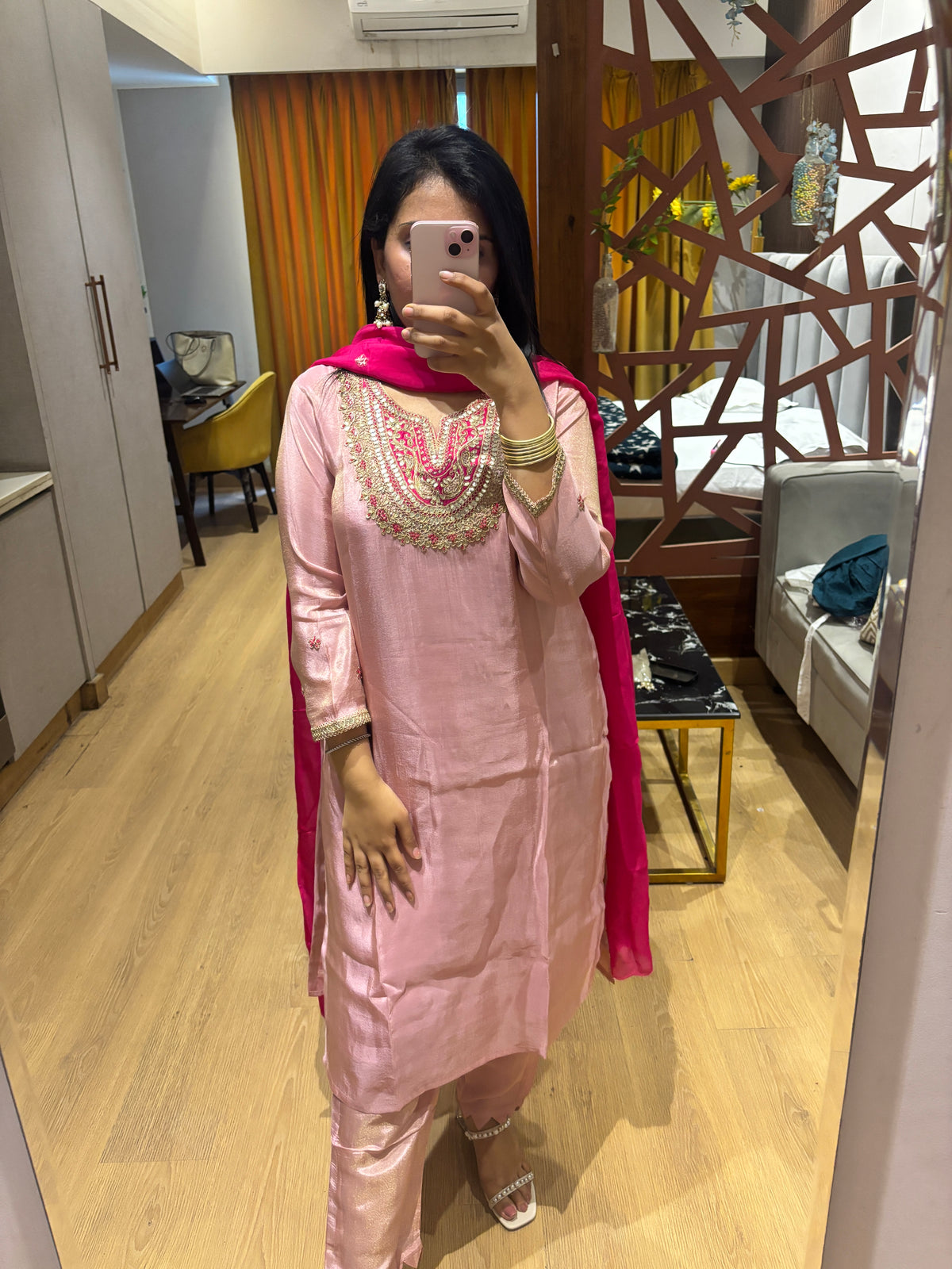 Pink Tissue Suit Set for Women