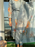 Sky Blue Organza Embroidered Suit Set