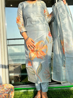 Sky Blue Organza Embroidered Suit Set