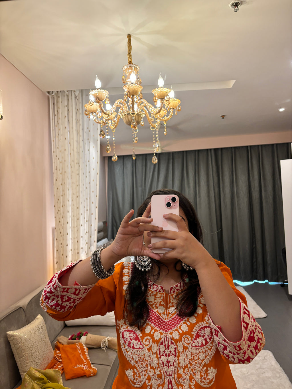 Noor Orange Embroidered Suit Set
