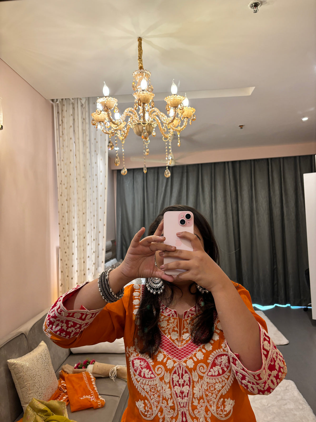 Noor Orange Embroidered Suit Set