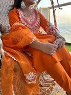 Noor Orange Embroidered Suit Set