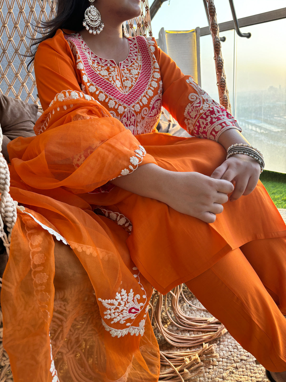Noor Orange Embroidered Suit Set