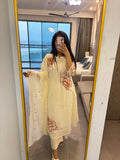 White Cotton Suit with Orange Embroidery & Plazo
