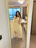 White Cotton Suit with Orange Embroidery & Plazo