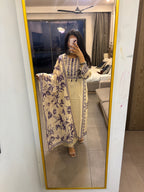 Beige Khadi Suit with Purple Embroidery