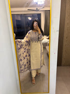 Beige Khadi Suit with Purple Embroidery