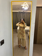 Beige Floral Embroidered Cotton Co-Ord Set