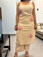 Ivory Pink Floral Embroidered Cotton Co-Ord Set