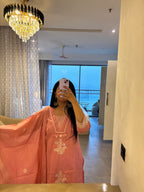 Coral Pink Embroidered Cotton Suit Set with Dupatta