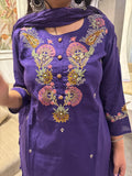 Purple Embroidered Cotton Suit Set for Women
