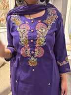 Purple Embroidered Cotton Suit Set for Women