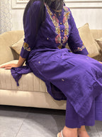 Purple Embroidered Cotton Suit Set for Women