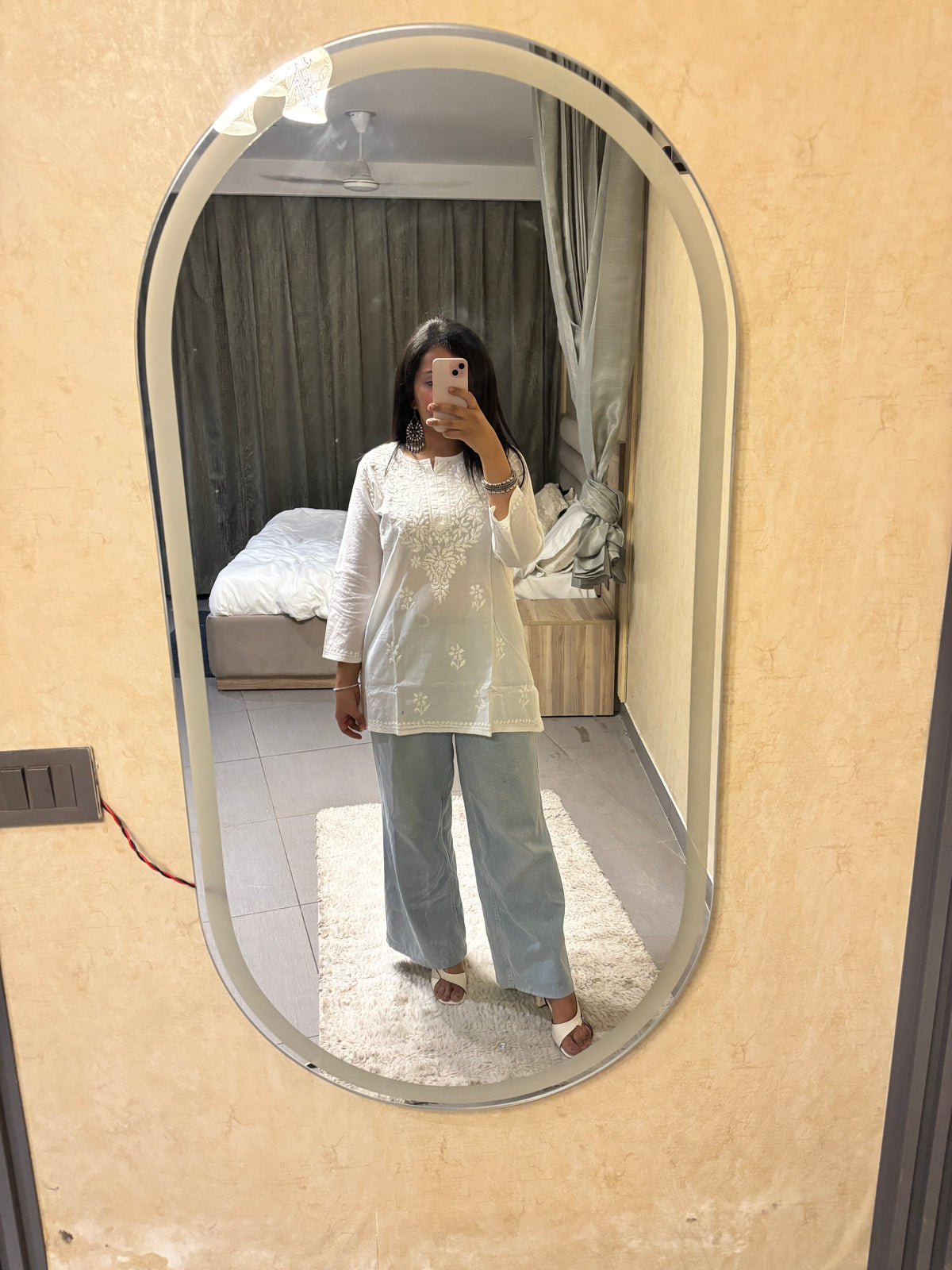 White Short Lucknowi Kurta
