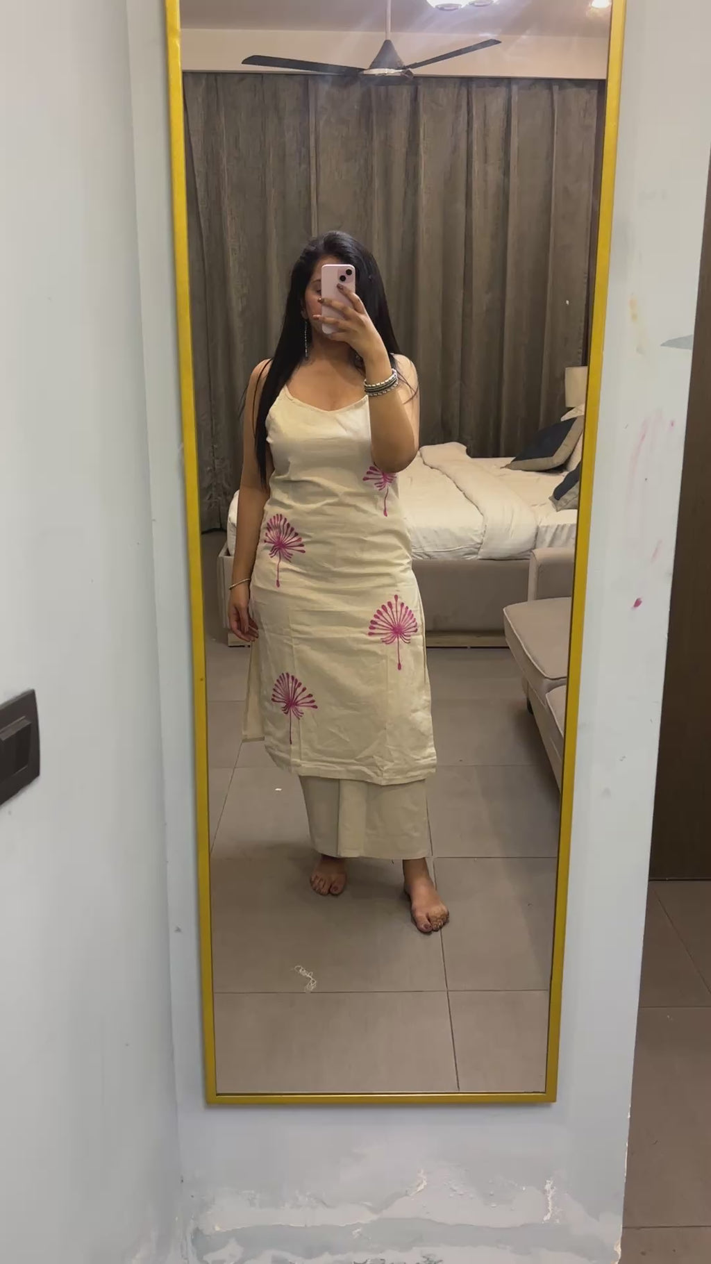 Ivory Pink Floral Embroidered Cotton Co-Ord Set