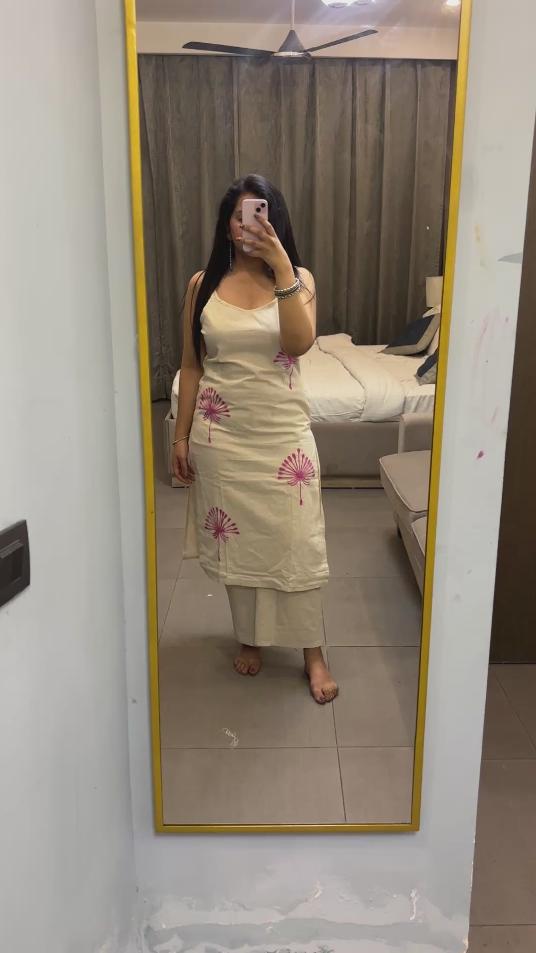 Ivory Pink Floral Embroidered Cotton Co-Ord Set
